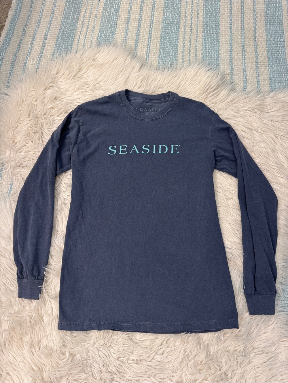 Seaside Long Sleeve Tee in Navy with Aqua Logo